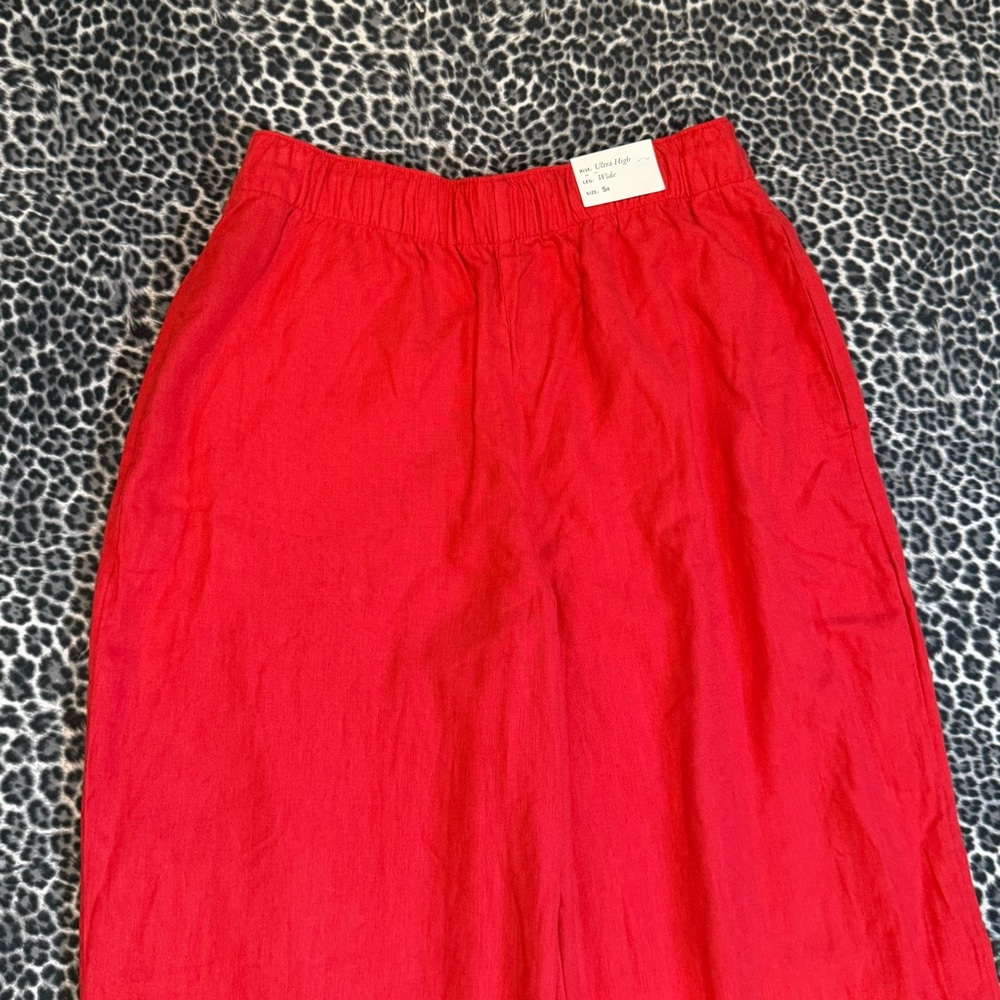 Abercrombie & Fitch Red Linen Blend Wide-Leg High Rise Pants, Small - Picture 8 of 8